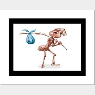 Sad ant with bag leaving meme cartoon Posters and Art